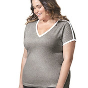 Women's Curvy Retro Ringer Premium Jersey V-Neck Tee